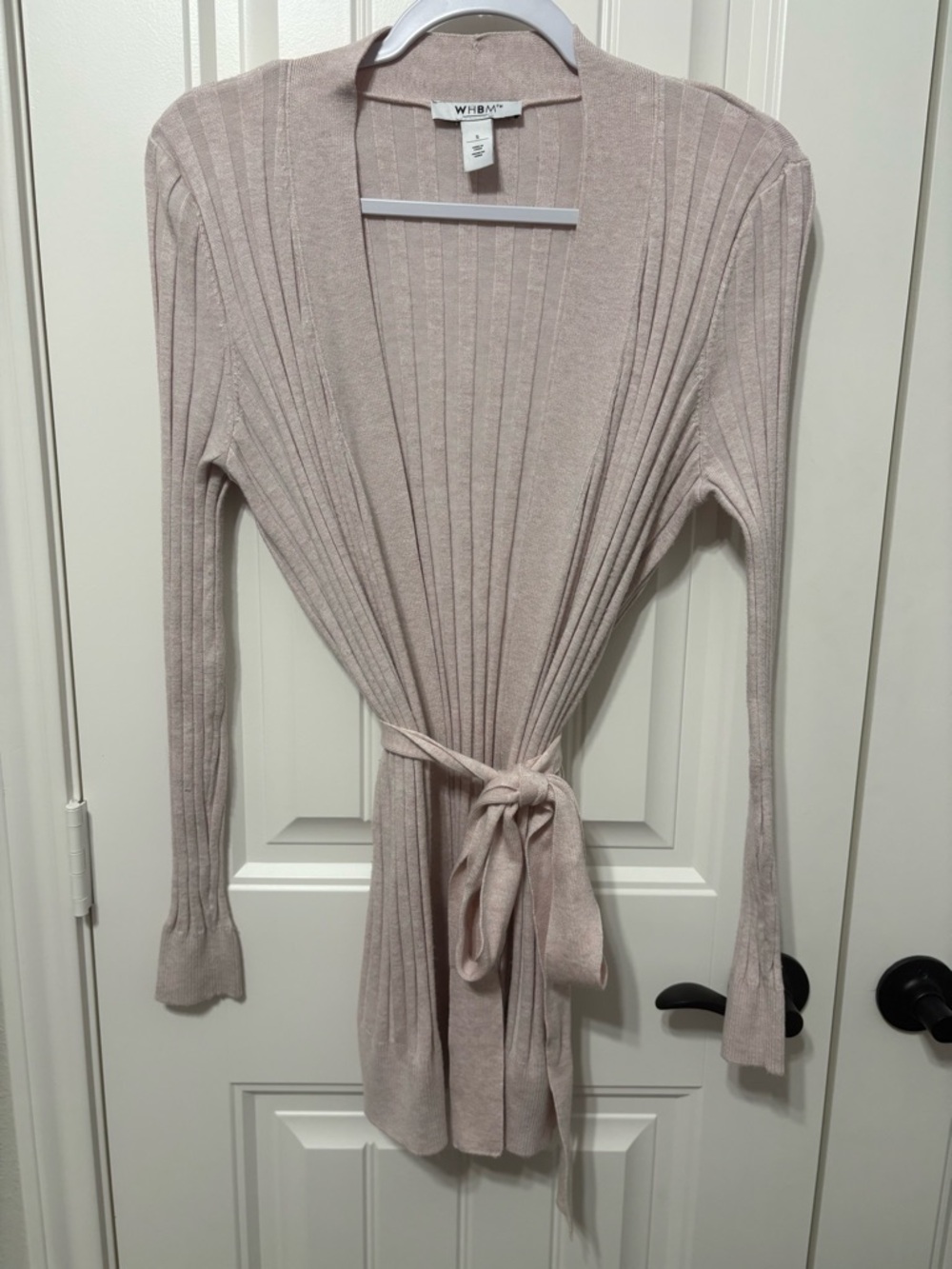 White House Black Market Blush Ribbed Open-Front Cardigan - Picture 2 of 4